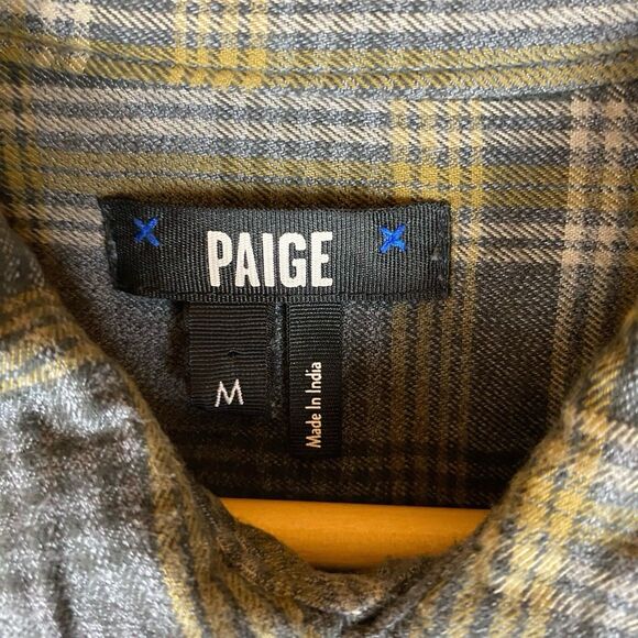 PAIGE Flannel Everett Shirt Midnight Orchard Plaid Long Sleeve Button Up Men's M - Picture 5 of 10